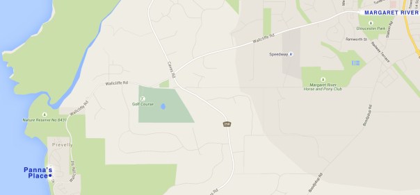 Map Margaret River to Panna's Place, seaside accommodation Margaret River.